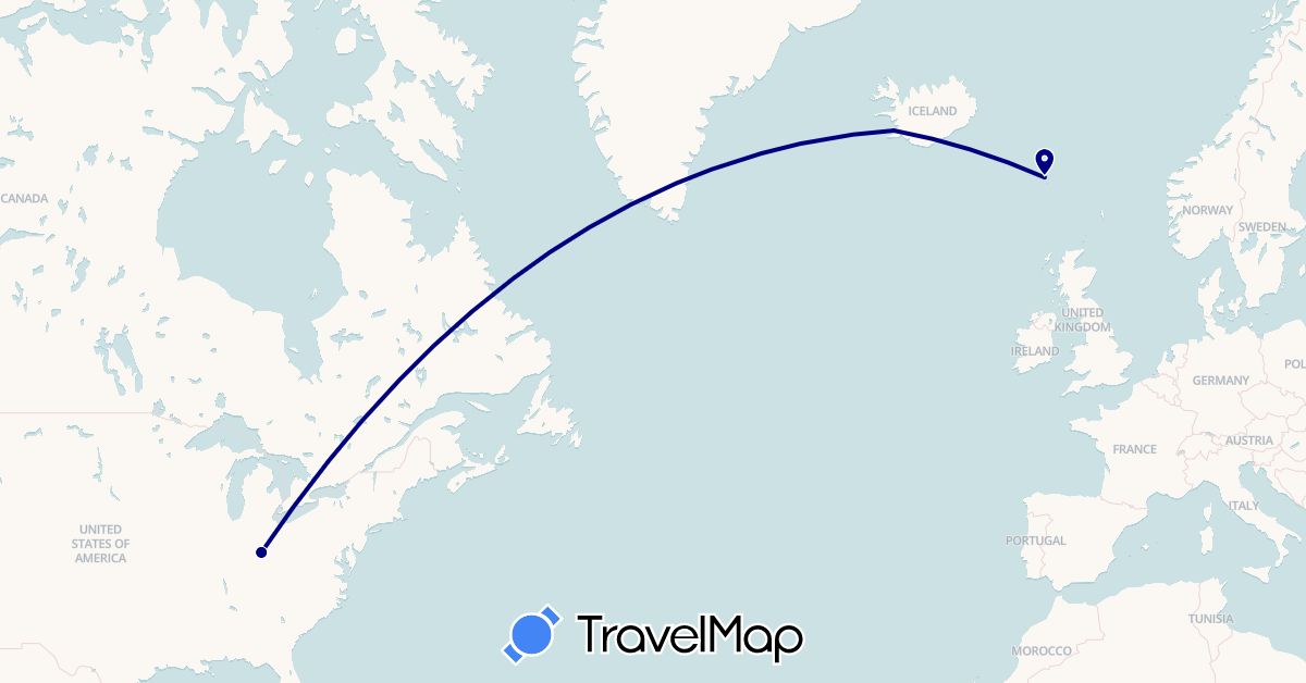 TravelMap itinerary: driving in Faroe Islands, Iceland, United States (Europe, North America)